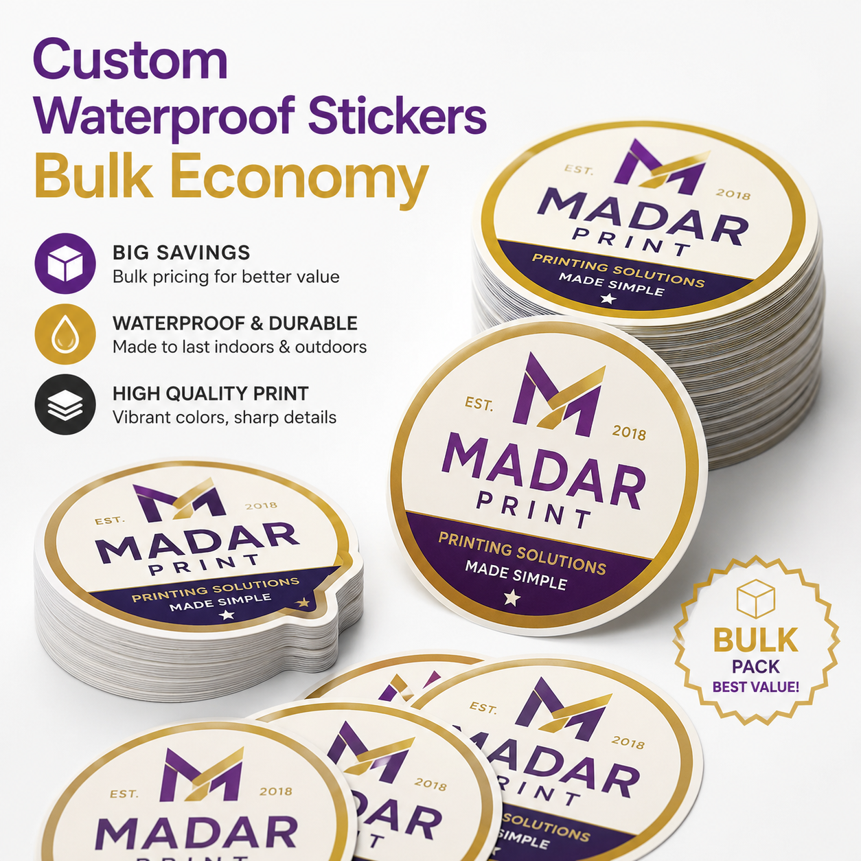 Custom Waterproof Stickers - Bulk Economy