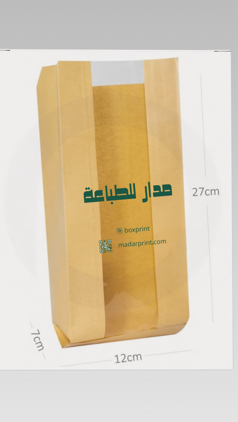 Kraft paper bag, 27cm tall, 12cm wide, 7cm deep, eco-friendly packaging solution for various uses.