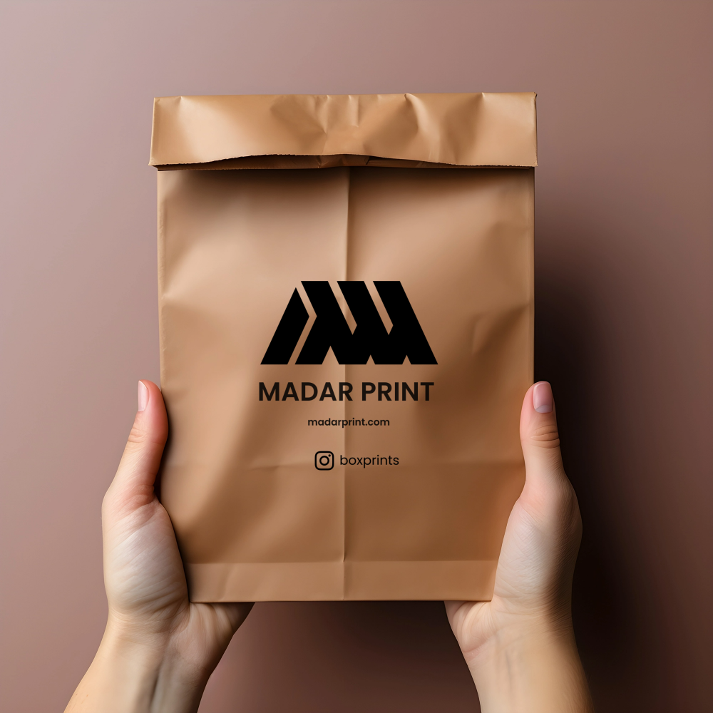 Custom Branded 1 color printed Kraft Paper Restaurant Takeout Bag Without Handles 40×27×14 cm
