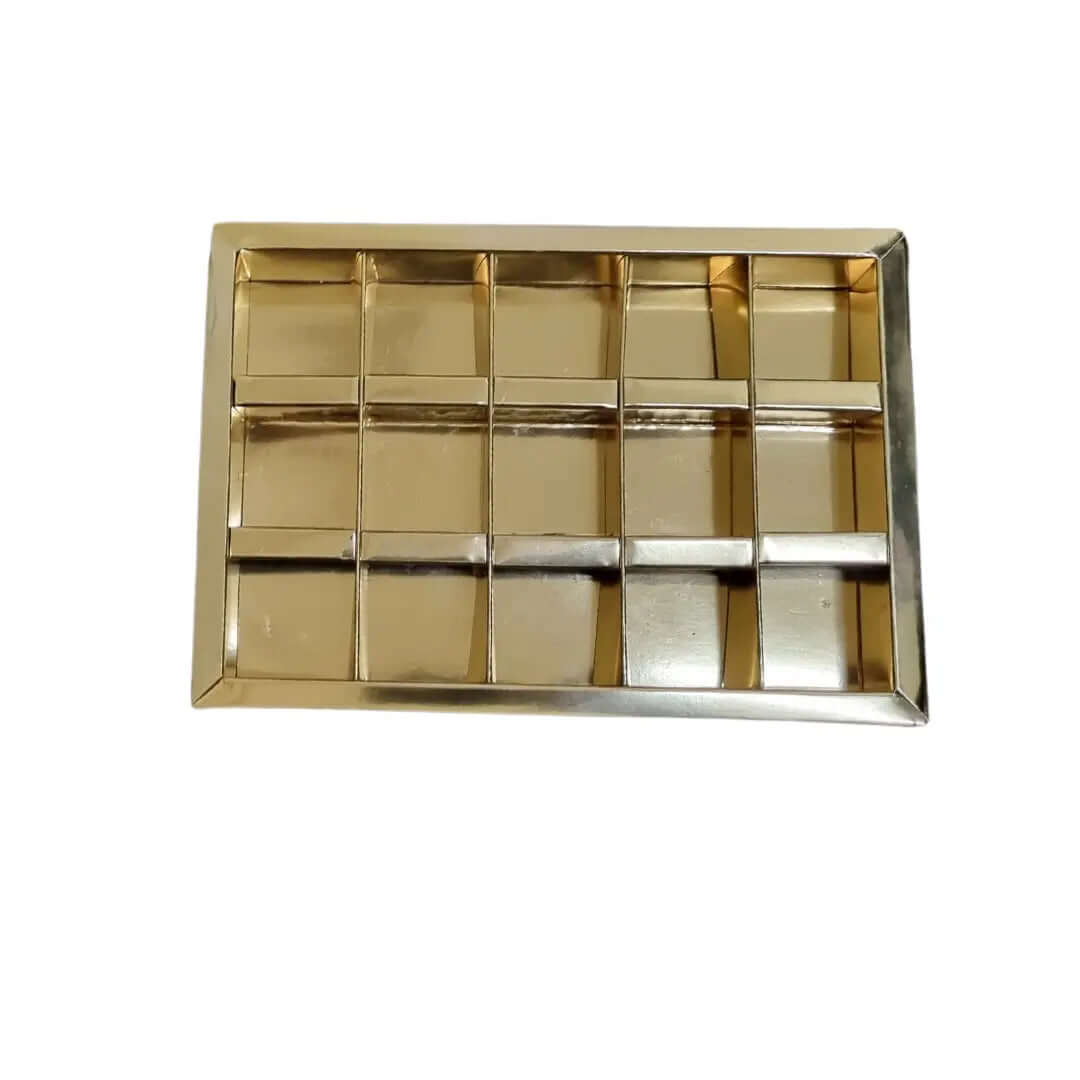 custom printed golden foil base box with 15 cavities for dates chocolate sweets
