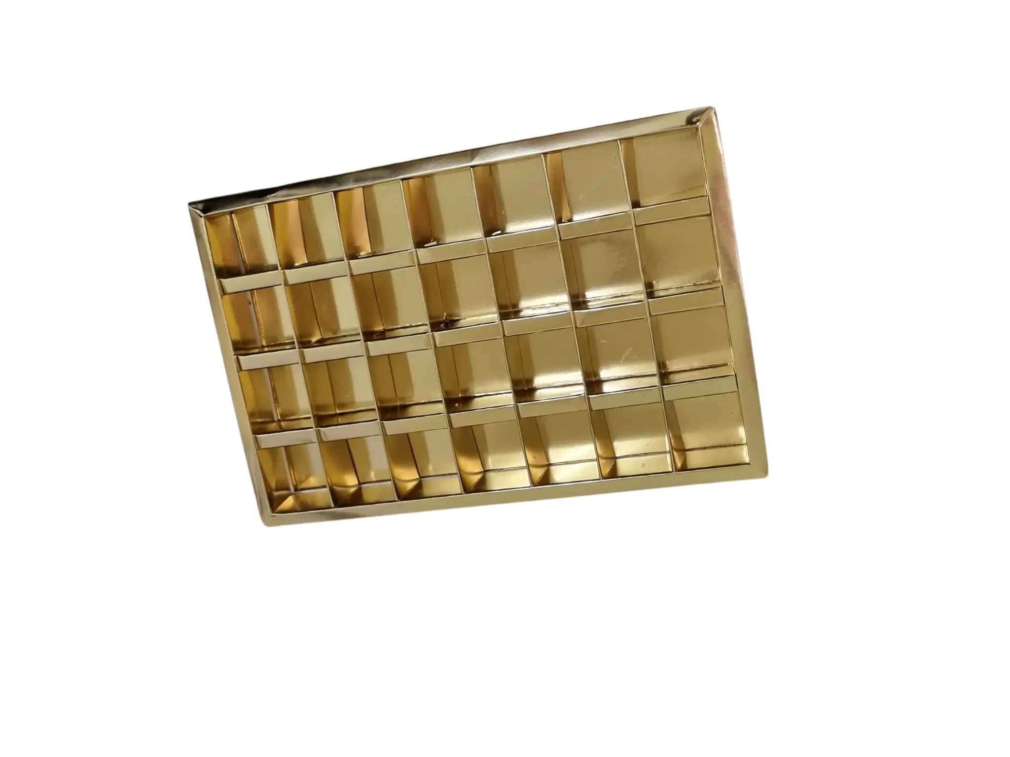 custom printed golden foil base box with 28 cavities for dates chocolate sweets