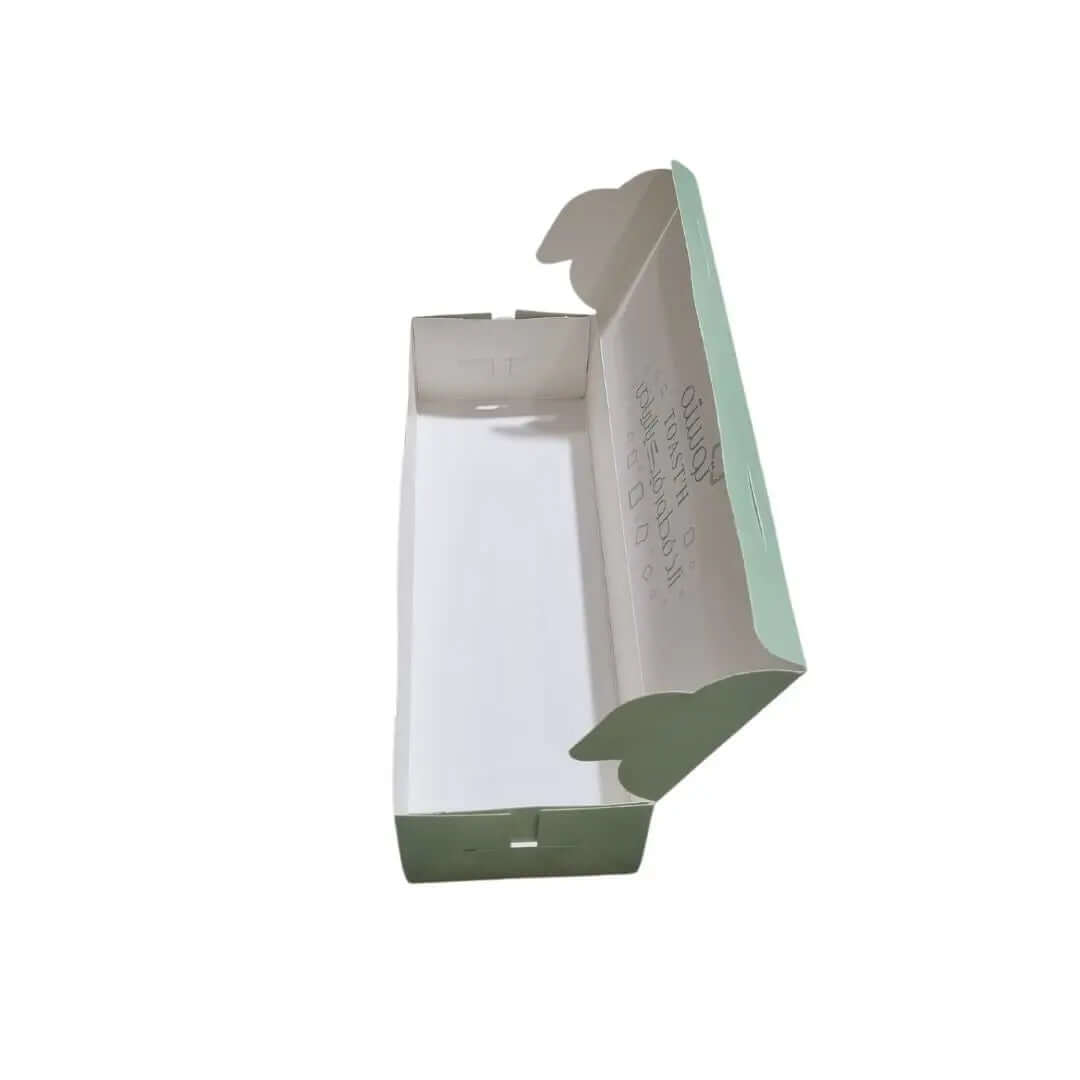 Boîtes en papier pour macarons, toasts, sandwichs et beignets
Grammage du papier : 300 grammes
Impression avec le logo du client
Dimensions : 30×10×6 cm
Les prix indiqués sont pour l'impression extérieure et sans revêtement (cellophane)
Pour l'impression intérieure et extérieure et l'ajout de cellophane, veuillez nous contacter