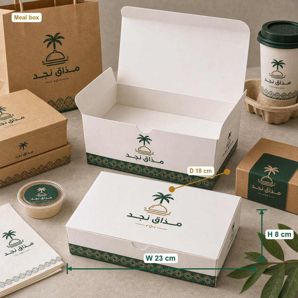 Custom Meal Boxes - Eco Kraft with centimeter size annotation