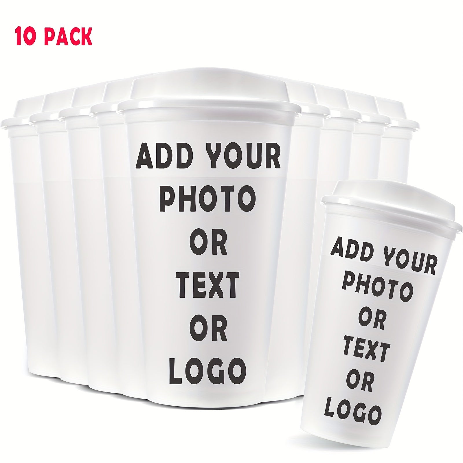 of 10 Plastic Tumblers, Each 16Oz (475Ml), with Lids. | Business-Ready Specialized Promotional – image 3