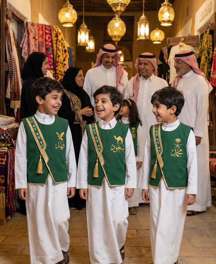 Blank green boys' Sediri bisht with a luxurious gold pattern with two swords and a palm tree — product image 4