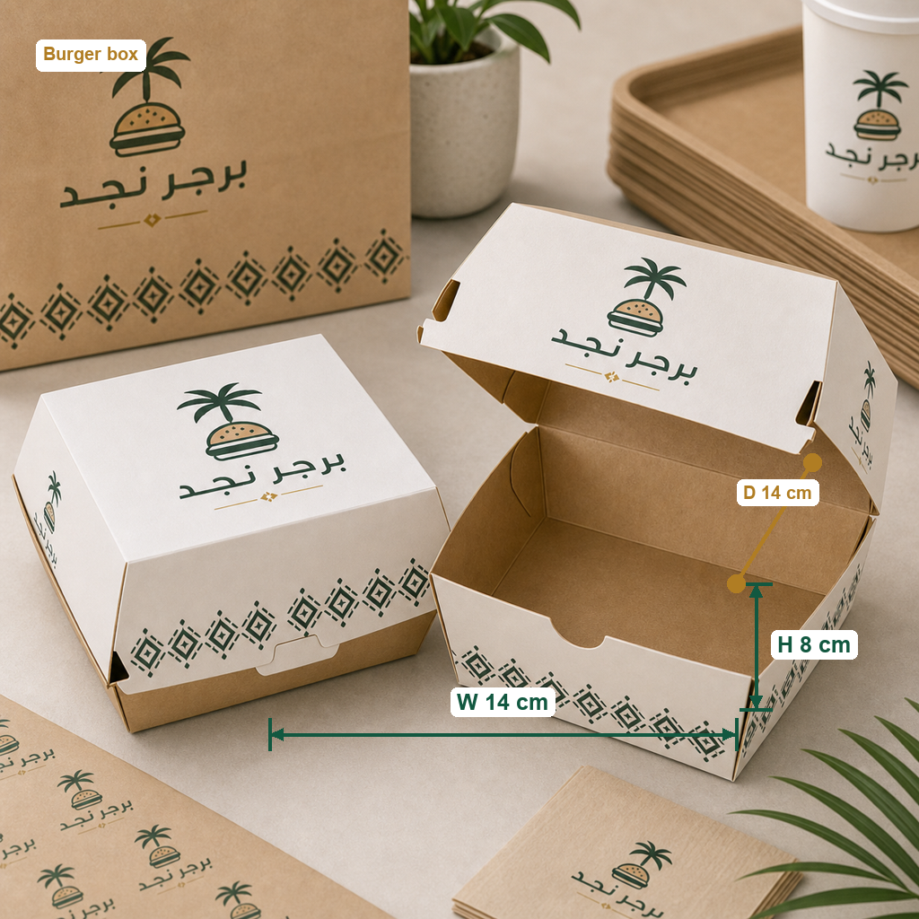 Custom Burger Boxes - Premium Matte with centimeter size annotation