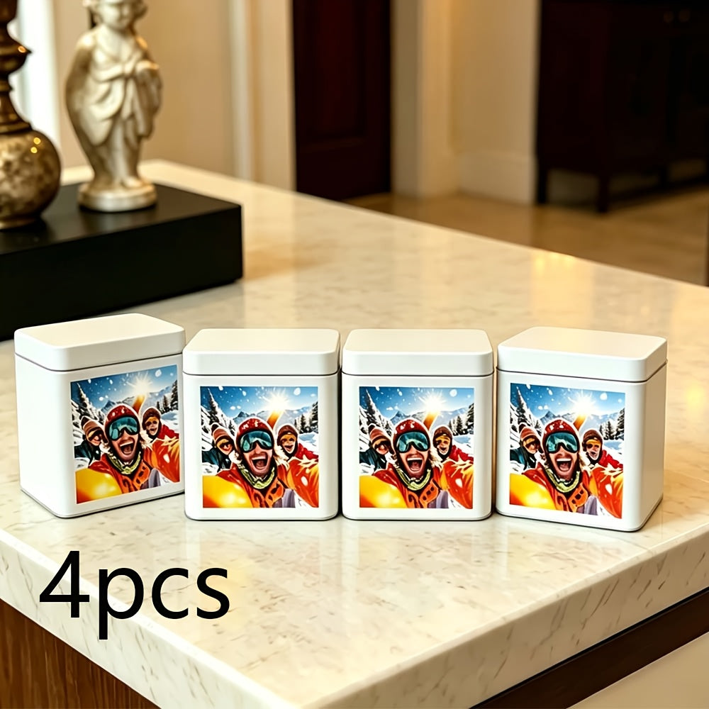 Bespoke Specialized Promotional Product – Set of 4, Custom Photo Storage Tin Boxes, Square Metal Keepsake – image 3