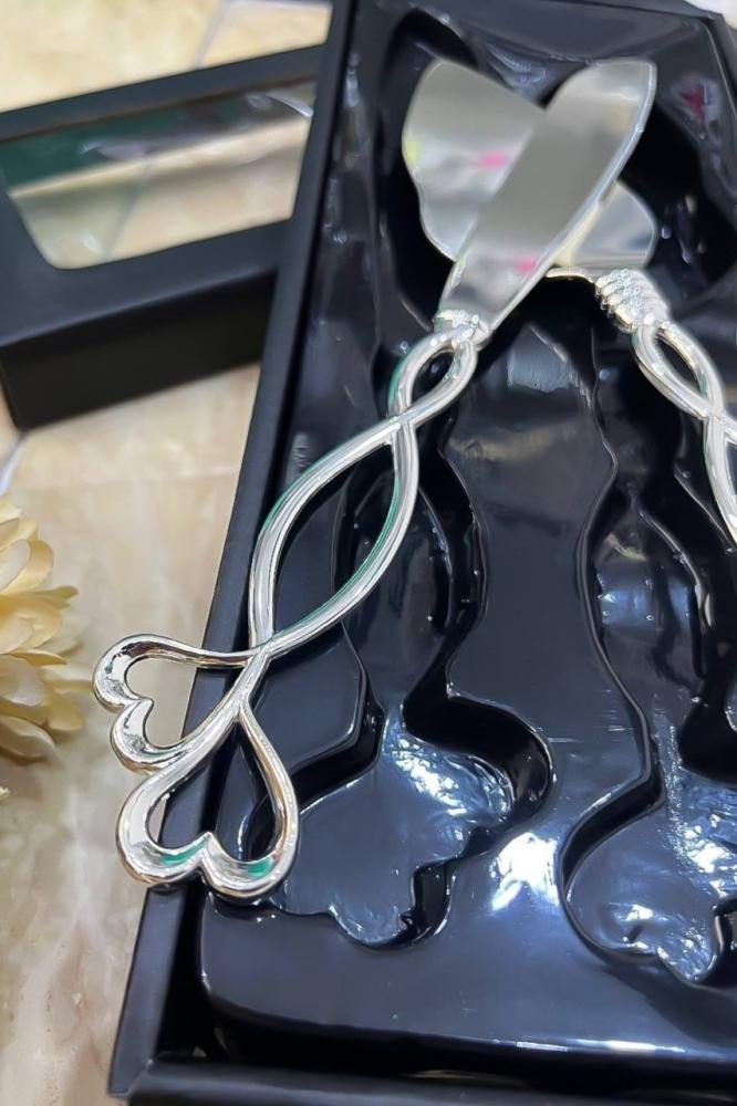 Elegant silver cake cutting set with carrier — product image 2