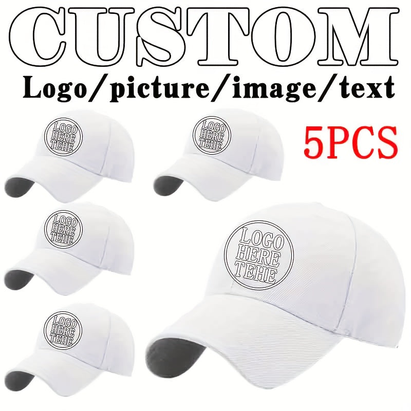 5-Pack Baseball Caps, Unisex Lightweight Adjustable Hats, with Text And Photo | Promotional Logo – image 3