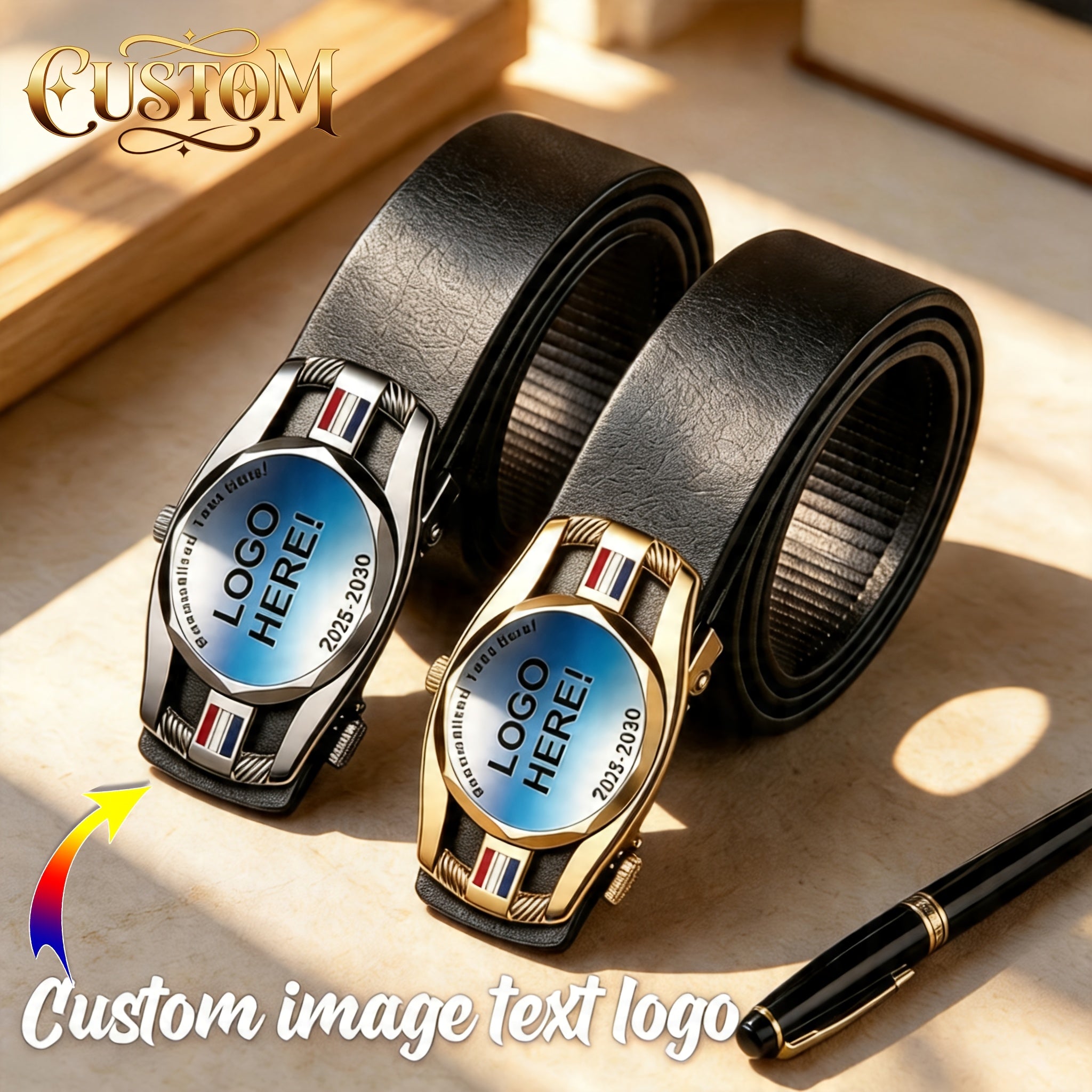 One Custom Men's Belt, Made of PU Leather, with Patterns, Text and Logos, | Business-Ready Event – image 1