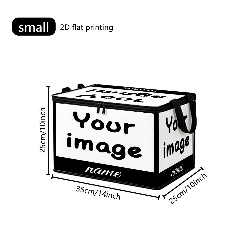 Custom-Printed Packaging & Label – Picture Text Photo Fabric Storage Box, Large Capacity with Zipper Handle – image 3