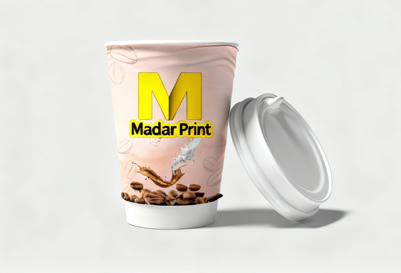 custom printed 12 ounce  paper cup with white black and transparent lid