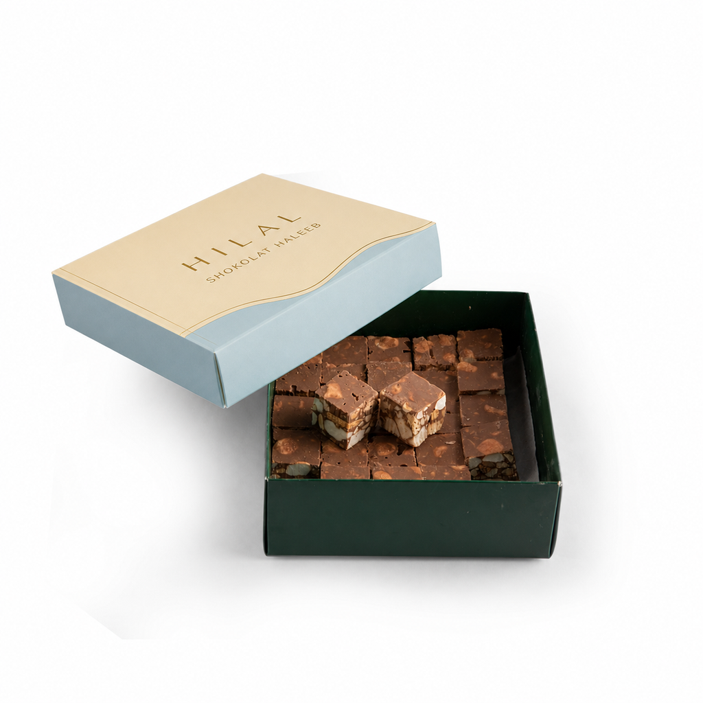 Hilal custom printed paper box – milk chocolate layout, view 2