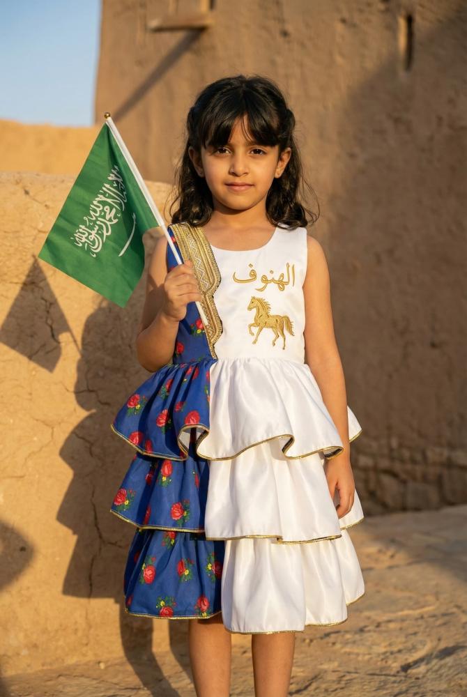 Girls' traditional Shalki dress with a layered design that combines white and blue — product image 3