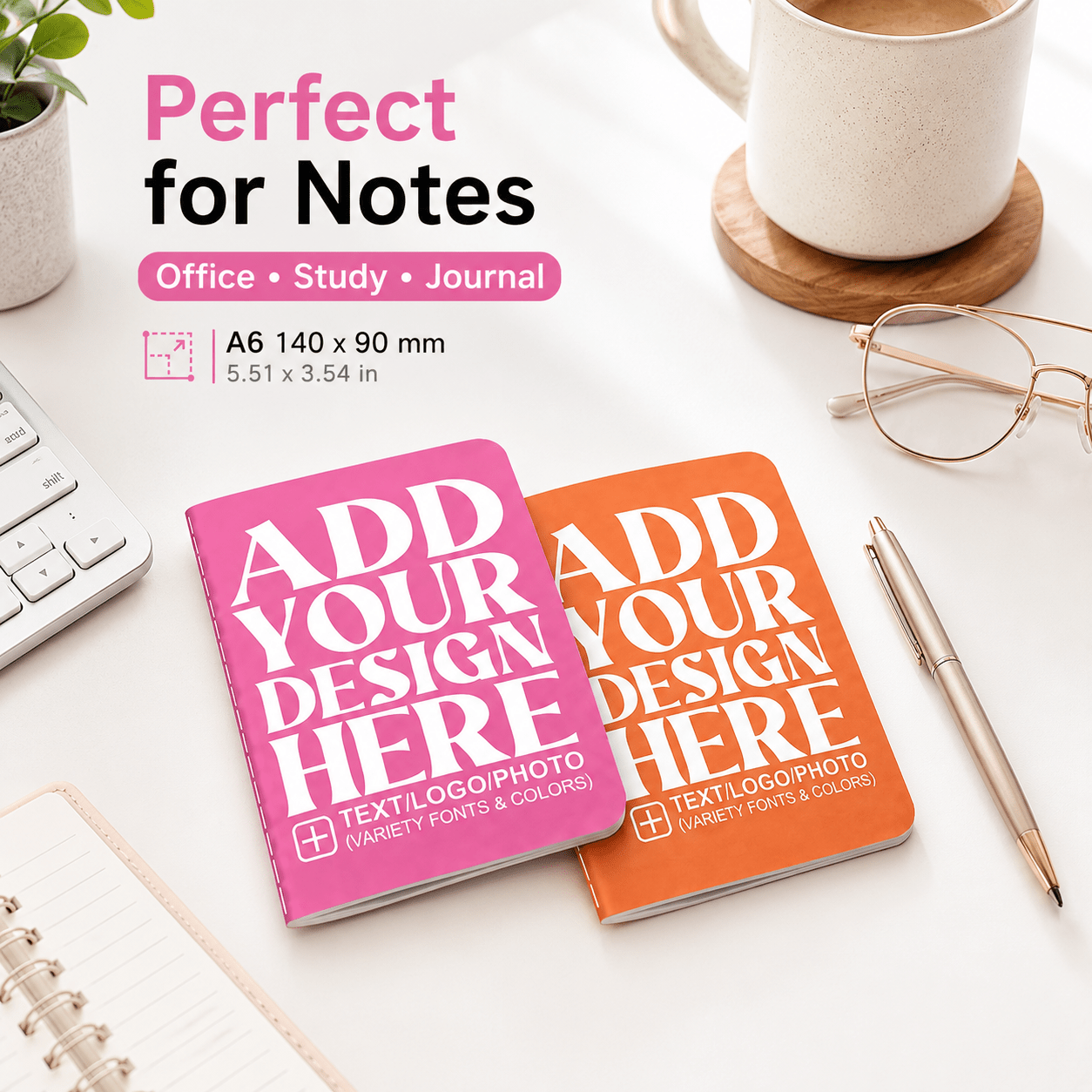 Brand-Forward s A6 Lined Notebooks, 60 Pages Slim Lightweight Pocket Journals, Text Logo – Business – image 4