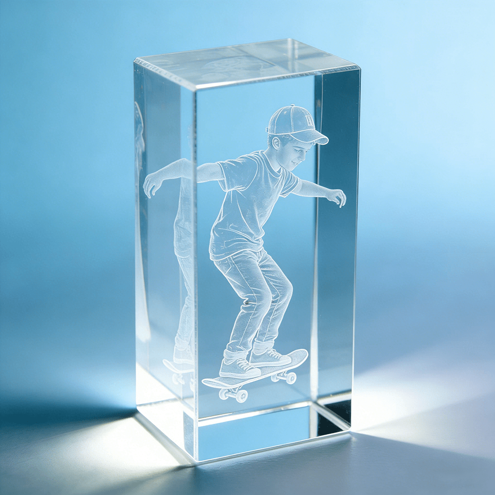 Brand-Forward 3D Custom Crystal Photo Statue Laser Engraved Portrait Cube Waterproof – Marketing – image 3