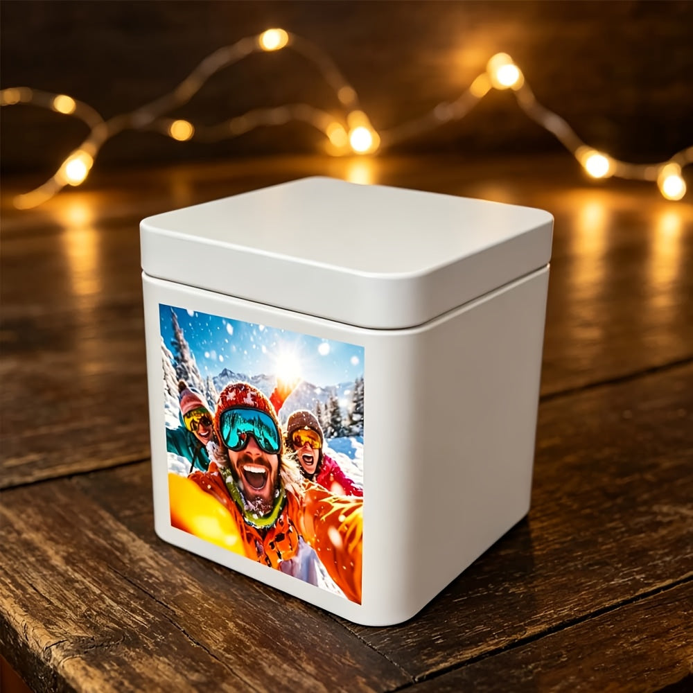 Bespoke Specialized Promotional Product – Set of 4, Custom Photo Storage Tin Boxes, Square Metal Keepsake – image 2