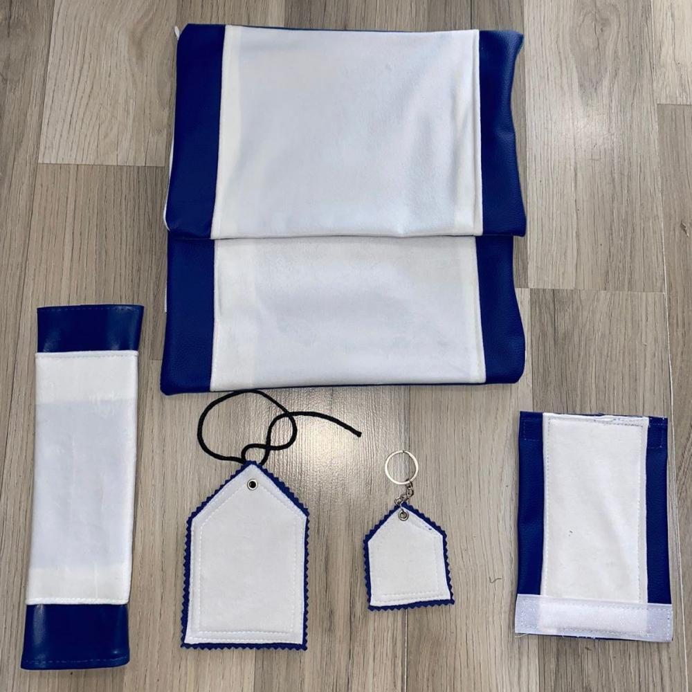 Car accessories, white velvet middle, plain navy leather edges — product image 1