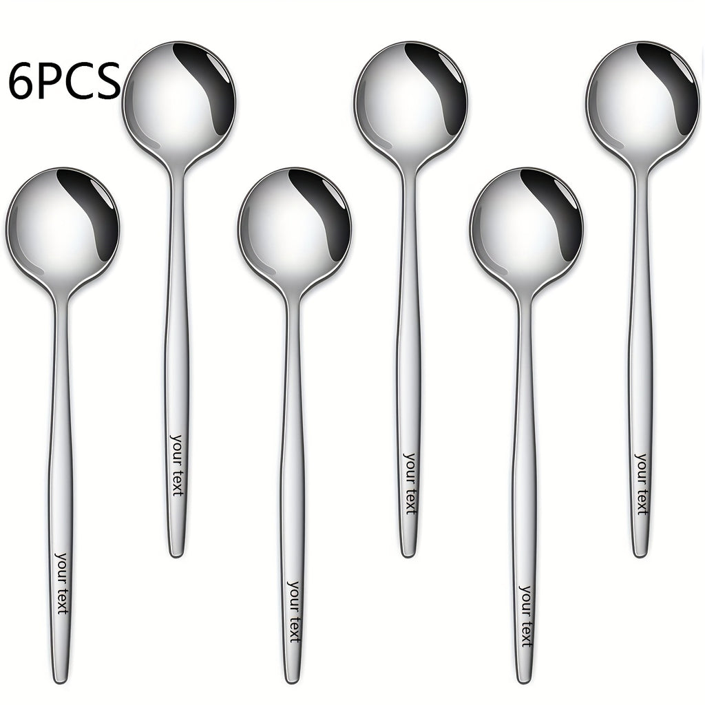 Customize Your Text, 6pcs Stainless Steel Coffee Spoons, Can Customize All Your Text, Cake Spoons, Dessert Spoons,… - image 1
