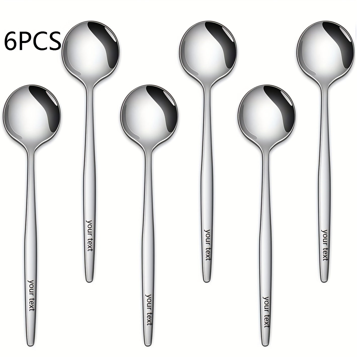 Customize Your Text, 6pcs Stainless Steel Coffee Spoons, Can Customize All Your Text, Cake Spoons, Dessert Spoons,… - image 1