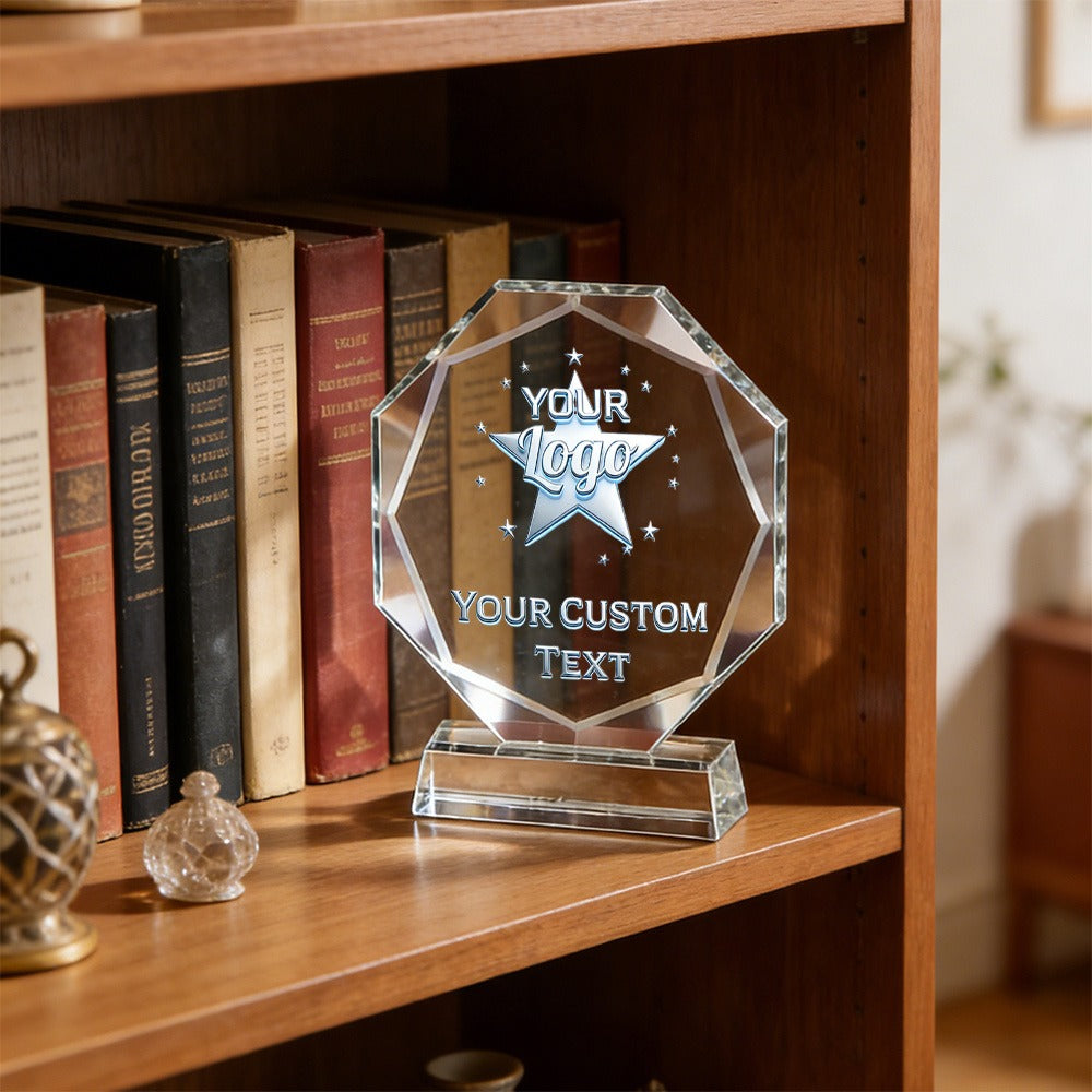 Corporate Custom 1 Crystal Award Trophy, with Colored Photos and Text, – Client – image 1