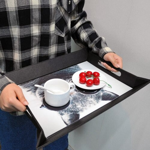 Black leather tray with sublimation print — product image 2