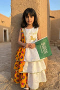 Girls' white and orange shalky dress with an elegant traditional design for Ramadan — product image 1