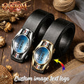 One Custom Men's Belt, Made of PU Leather, with Customizable Patterns, Text and Logos, Golden and Silvery Design,… - image 1