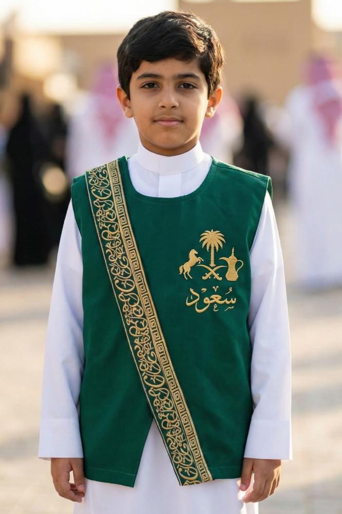 Blank Sudairi Bisht, golden Arabic calligraphy pattern, grass green color — product image 1