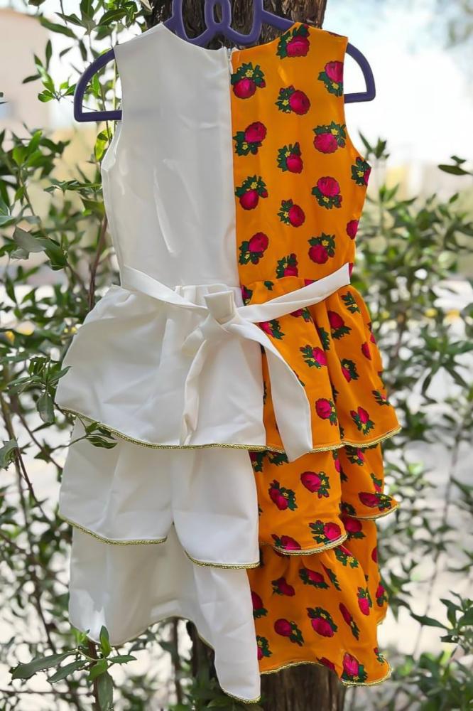 Girls' white and orange shalky dress with an elegant traditional design for Ramadan — product image 6