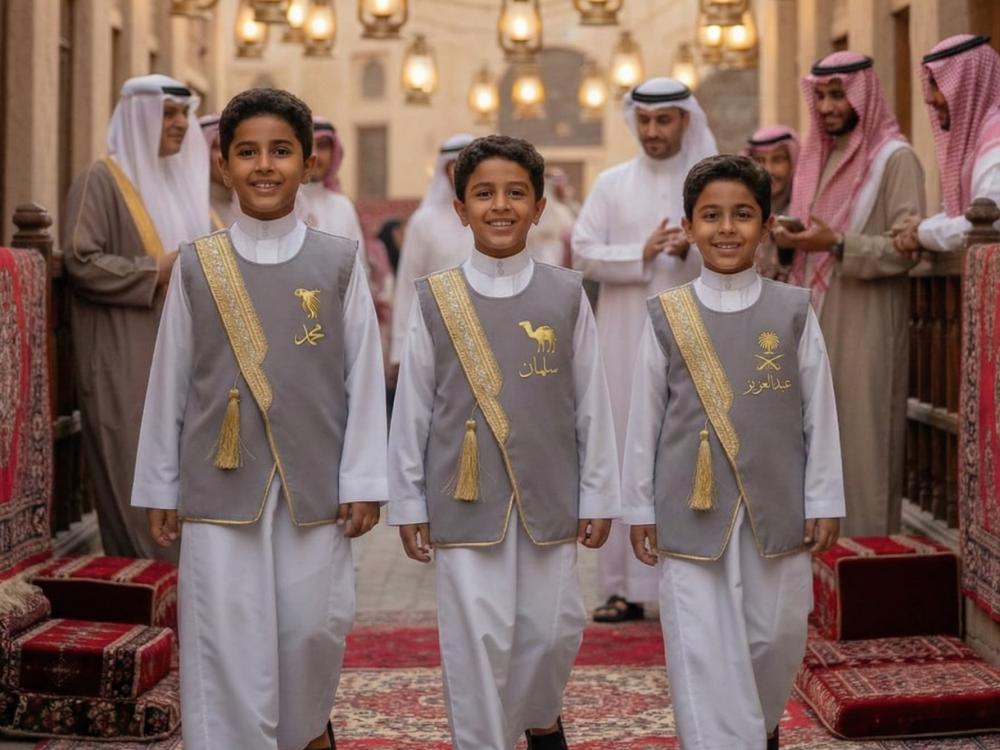 Blank gray boys' Sediri bisht, golden and silver zigzag pattern, luxurious Ramadan — product image 3