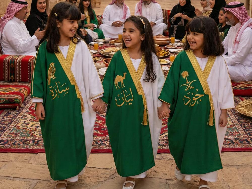 Blank national girls' bisht, two-color design, green and white, luxurious royal fabric — product image 3