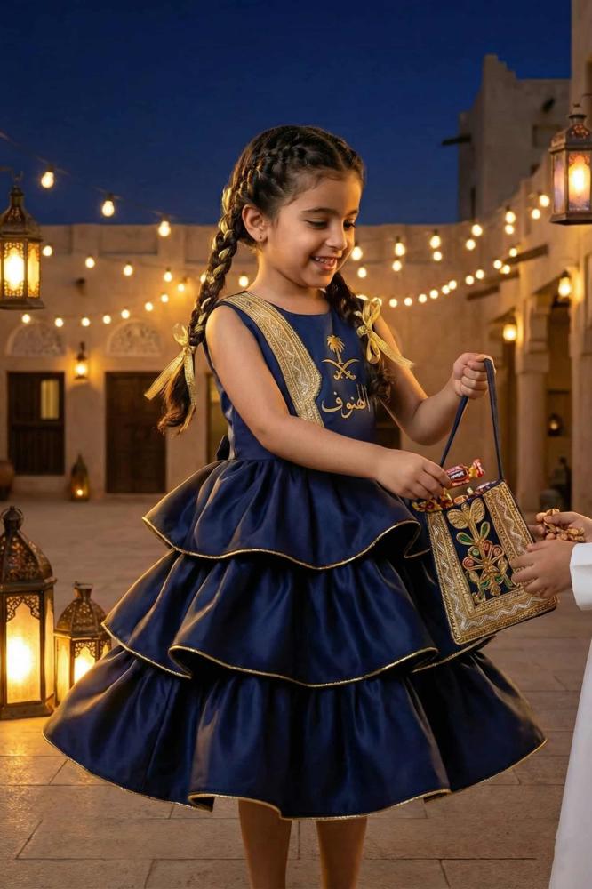 Dark blue Ramadan dress decorated with a luxurious heritage design for Gergean 2026 — product image 2