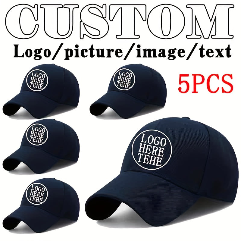 5-Pack Baseball Caps, Unisex Lightweight Adjustable Hats, with Text And Photo | Promotional Logo – image 2