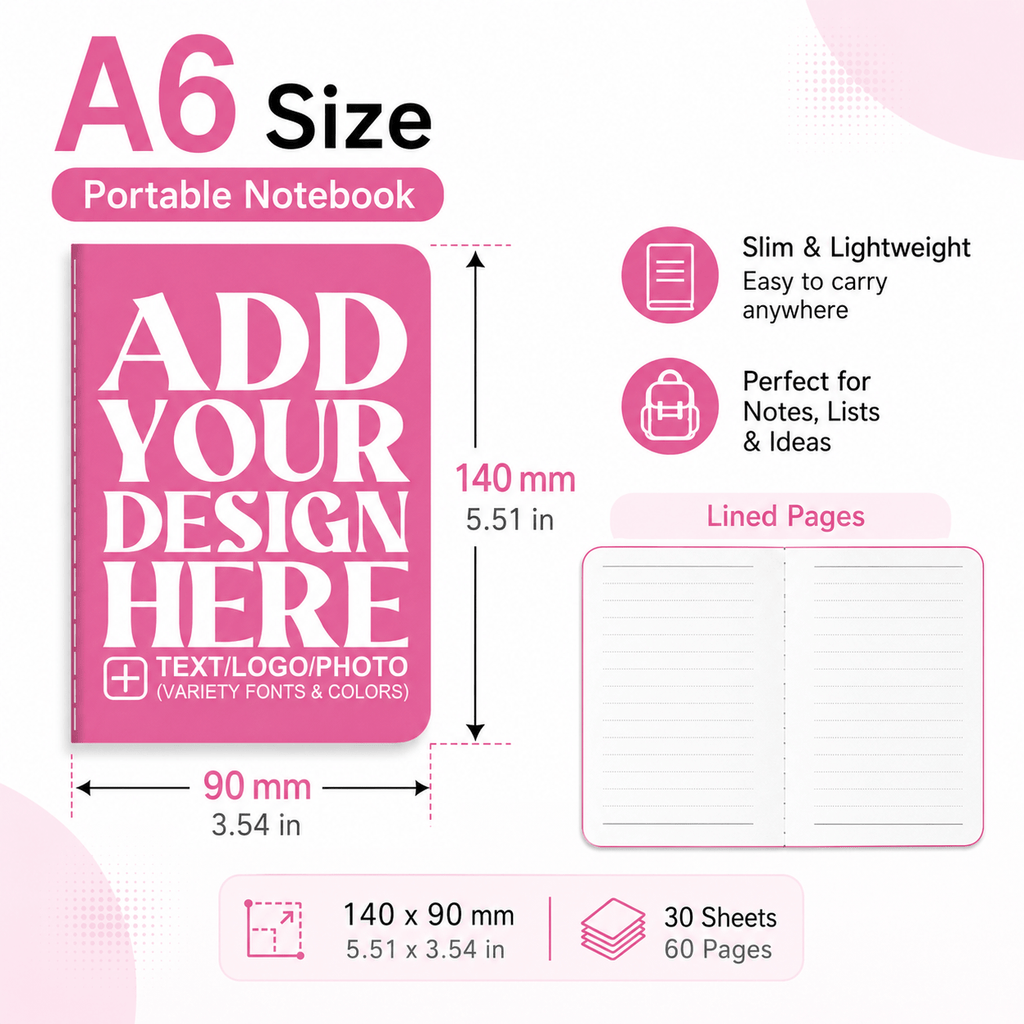 Brand-Forward s A6 Lined Notebooks, 60 Pages Slim Lightweight Pocket Journals, Text Logo – Business – image 2