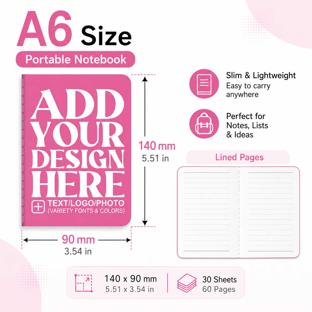 Brand-Forward s A6 Lined Notebooks, 60 Pages Slim Lightweight Pocket Journals, Text Logo – Business – image 2