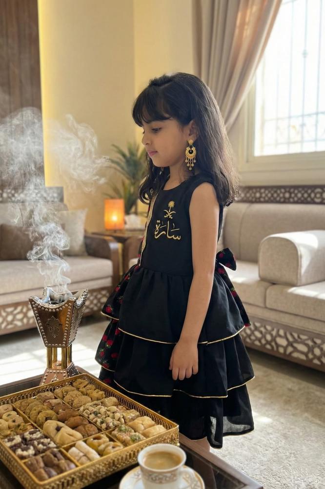 Girls' black pink shalki dress with a royal design for Ramadan and Gergean — product image 3