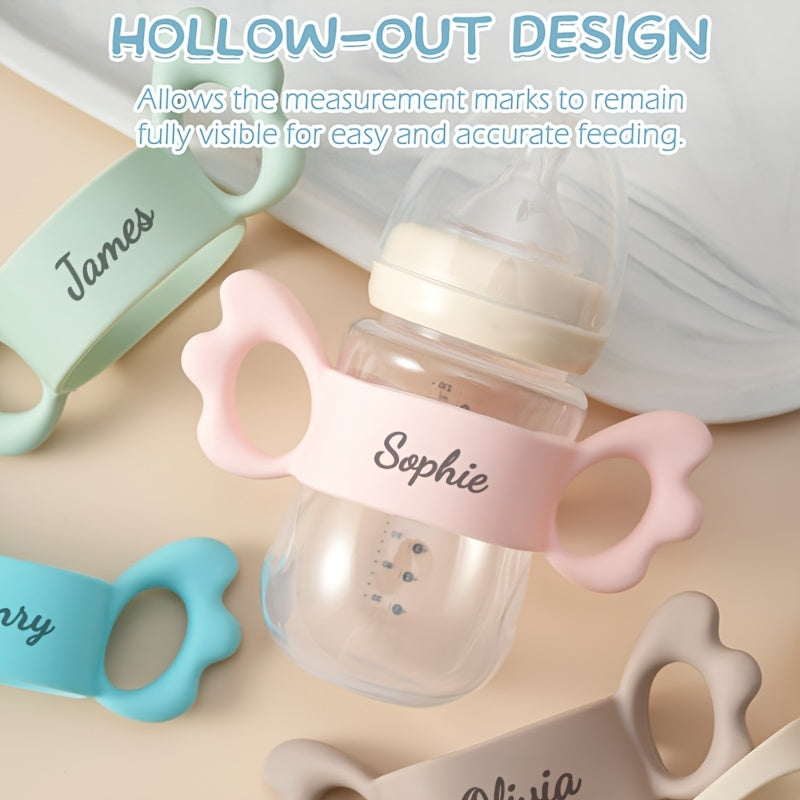 Personalized Custom Name Silicone Baby Bottle Handle, Butterfly Wing Hollow Out Anti-Slip Grip, Universal Baby… - image 1
