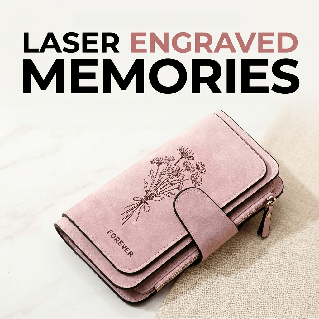 Signature Custom - Matte Faux Leather Long Wallet with Laser Engraving, Supports User – Custom – image 1