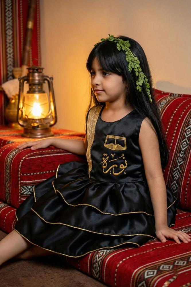 Black embellished Ramadan dress for girls with a luxurious royal design for the year 2026 — product image 3