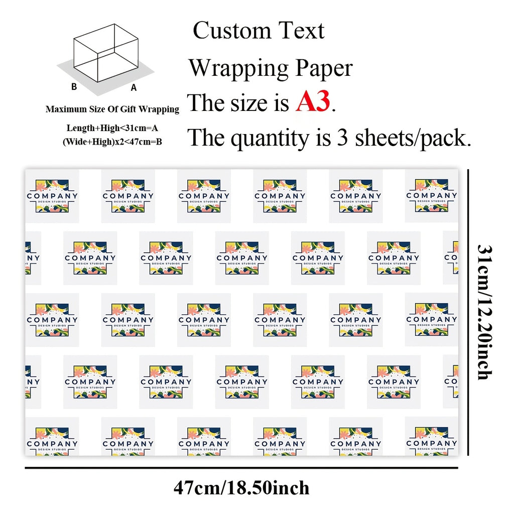 Corporate Custom Custom Logo Wrapping Paper, A3 Size Text Repeat Pattern Gift Wrap Sheets, – Client – image 2