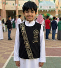 Boys' plain black sediri with golden Arabic calligraphy pattern — product image 1