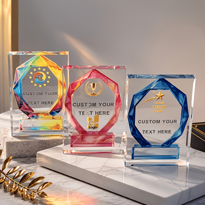 2D Flat, Custom Acrylic Trophy with Name/Logo & Text - Modern Geometric | Made-to-Order Corporate – image 1