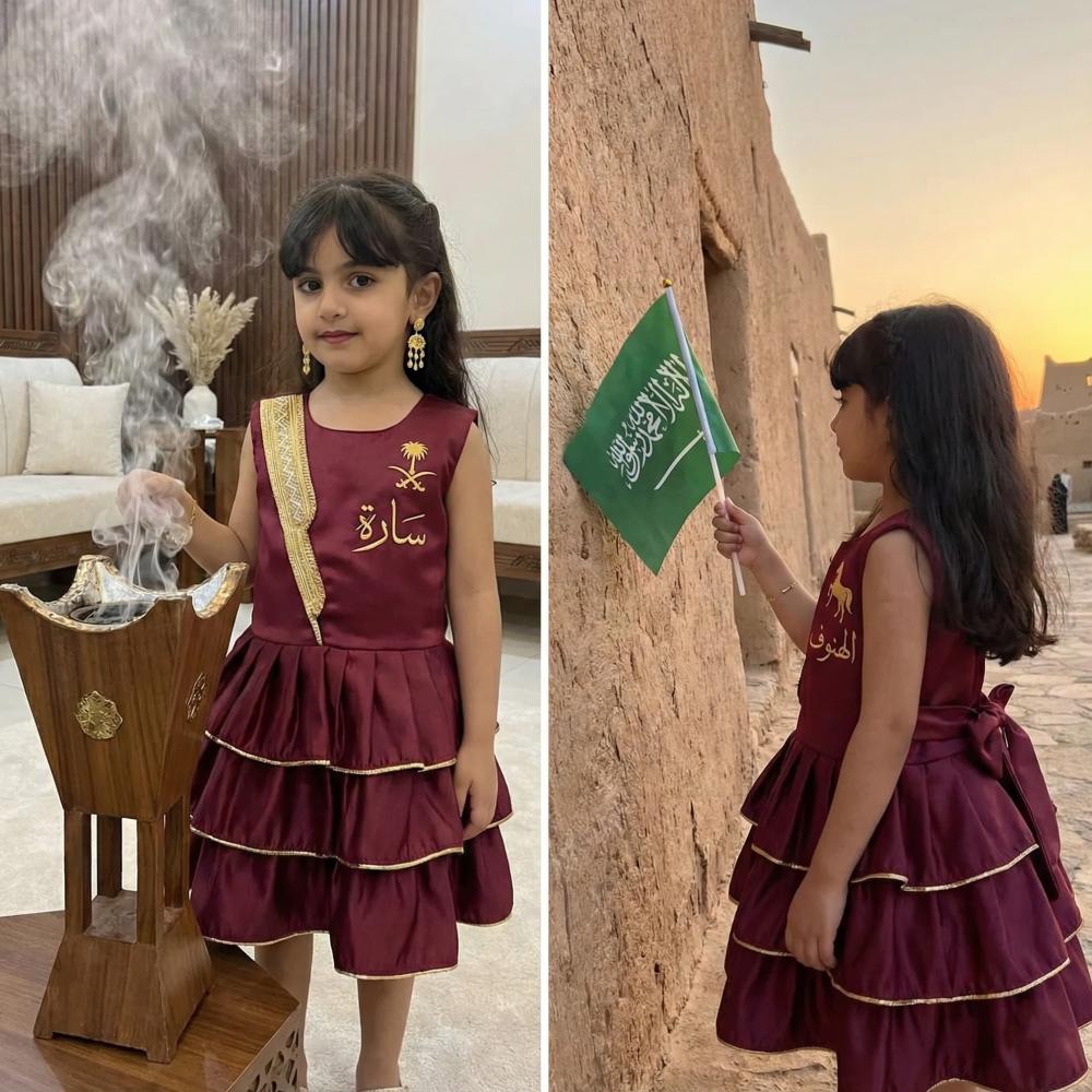 premium embellished burgundy Ramadan dress for girls with a luxurious shawl design 2026 — product image 4