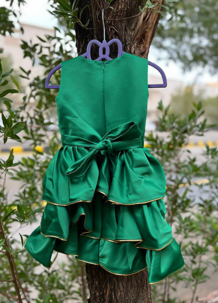 Girls green patriotic beige layered dress decorated for Foundation Day 2026 — product image 5