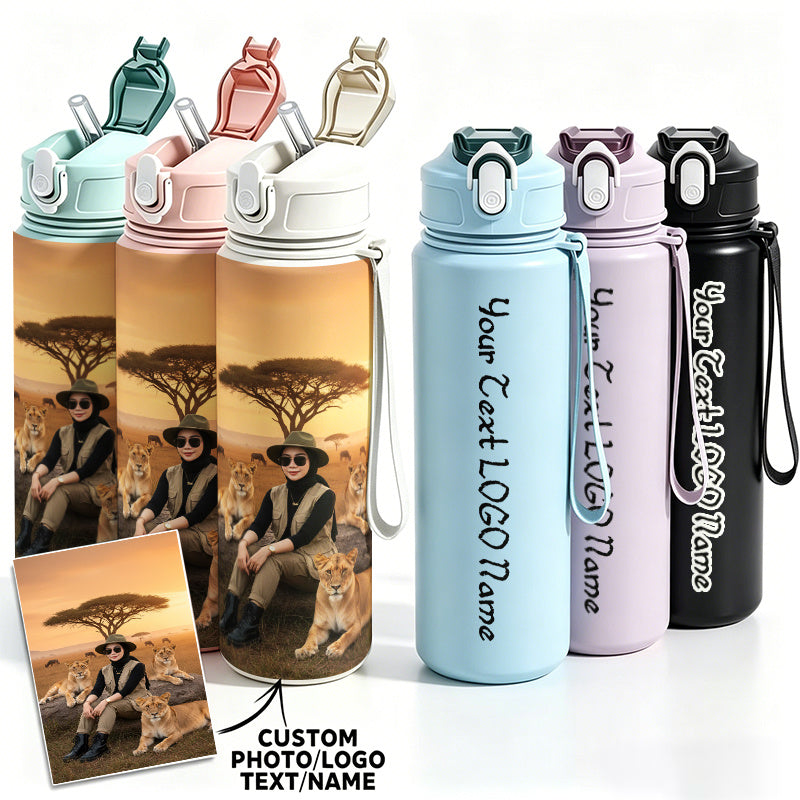 Logo-Ready Tumbler & Bottle – Custom Photo & Name/Logo Water Bottle - 26oz UV Printed Straw Lid with – image 1