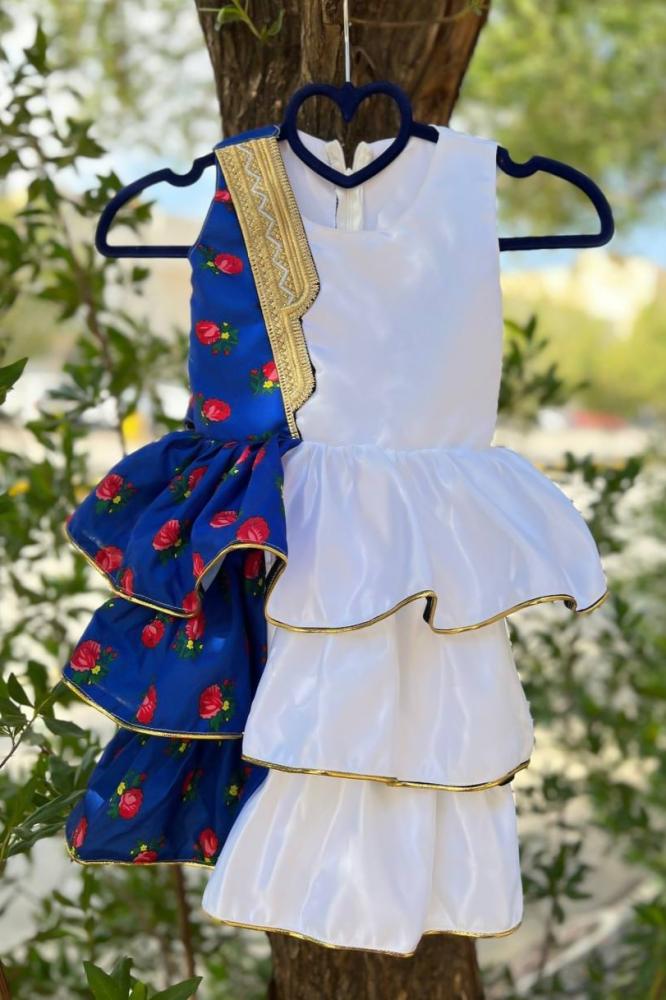 Girls' traditional Shalki dress with a layered design that combines white and blue — product image 6