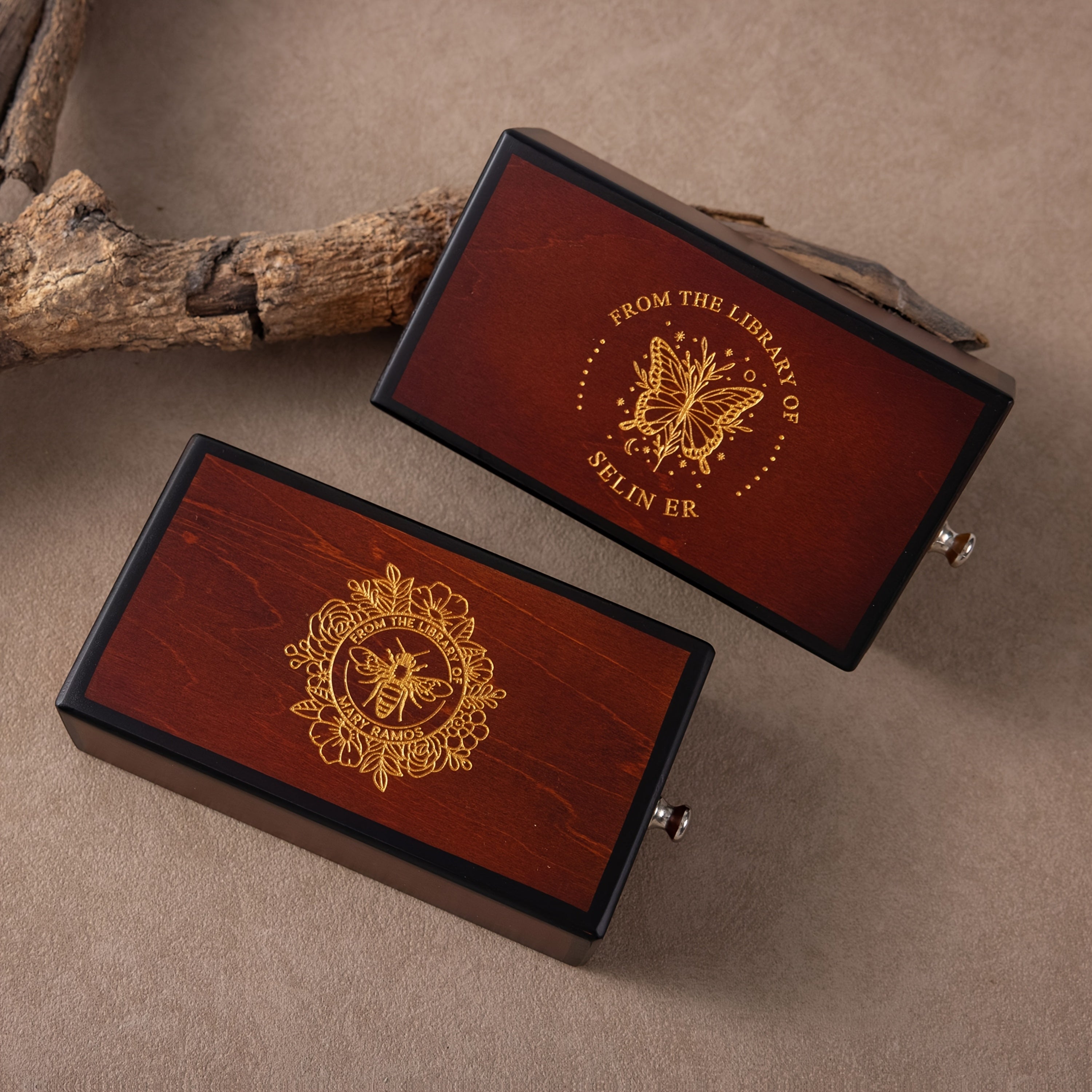 Corporate Custom Wooden Box - with Patterns And Text Engraving, Vintage-Style Lid, Elegant – Client – image 3