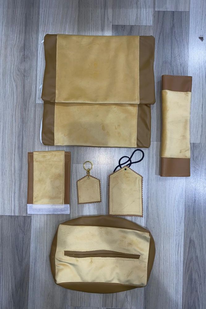 Car accessories beige velvet middle with plain brown leather edges — product image 1