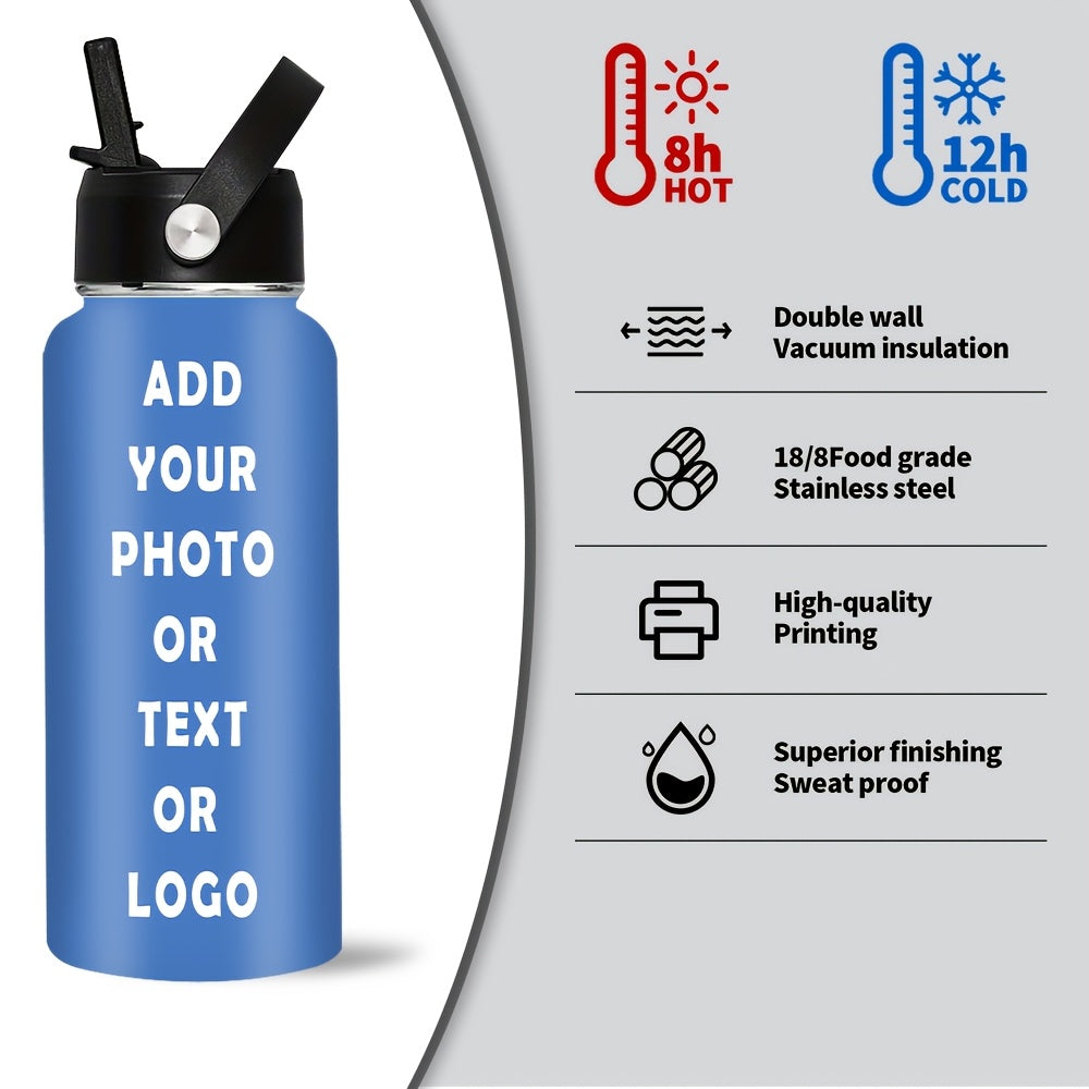 Personalized Tumbler & Bottle – Stainless Steel Water Bottle 32oz/950ml - Photo/Text/Logo, Vacuum – image 2